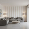 Agave Stripe Camel | Thibaut Wallcoverings - Living Room Visualization (AI-generated, may not be to scale. Verify pattern scale with product specifications.)