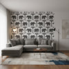 ELEPHANT Black | Thibaut Wallcoverings - Living Room Visualization (AI-generated, may not be to scale. Verify pattern scale with product specifications.)