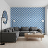 EMILY Navy | Thibaut Wallcoverings - Living Room Visualization (AI-generated, may not be to scale. Verify pattern scale with product specifications.)