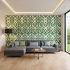 INDIES IKAT Green | Thibaut Wallcoverings - Living Room Visualization (AI-generated, may not be to scale. Verify pattern scale with product specifications.)