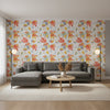 MATISSE LEAF Coral and Yellow | Thibaut Wallcoverings - Living Room Visualization (AI-generated, may not be to scale. Verify pattern scale with product specifications.)