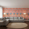 MENDOZA SUZANI Coral | Thibaut Wallcoverings - Living Room Visualization (AI-generated, may not be to scale. Verify pattern scale with product specifications.)