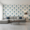 TYBEE BUD Green and Blue | Thibaut Wallcoverings - Living Room Visualization (AI-generated, may not be to scale. Verify pattern scale with product specifications.)