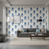 TYBEE BUD Blue and White | Thibaut Wallcoverings - Living Room Visualization (AI-generated, may not be to scale. Verify pattern scale with product specifications.)