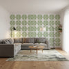 BOCA BAMBOO Green | Thibaut Wallcoverings - Living Room Visualization (AI-generated, may not be to scale. Verify pattern scale with product specifications.)