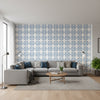 BOCA BAMBOO Blue | Thibaut Wallcoverings - Living Room Visualization (AI-generated, may not be to scale. Verify pattern scale with product specifications.)