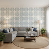 BOCA BAMBOO Spa Blue | Thibaut Wallcoverings - Living Room Visualization (AI-generated, may not be to scale. Verify pattern scale with product specifications.)