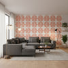 BOCA BAMBOO Coral | Thibaut Wallcoverings - Living Room Visualization (AI-generated, may not be to scale. Verify pattern scale with product specifications.)