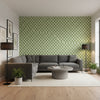 CHARTER Green | Thibaut Wallcoverings - Living Room Visualization (AI-generated, may not be to scale. Verify pattern scale with product specifications.)