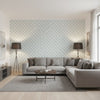 CHARTER Spa Blue | Thibaut Wallcoverings - Living Room Visualization (AI-generated, may not be to scale. Verify pattern scale with product specifications.)