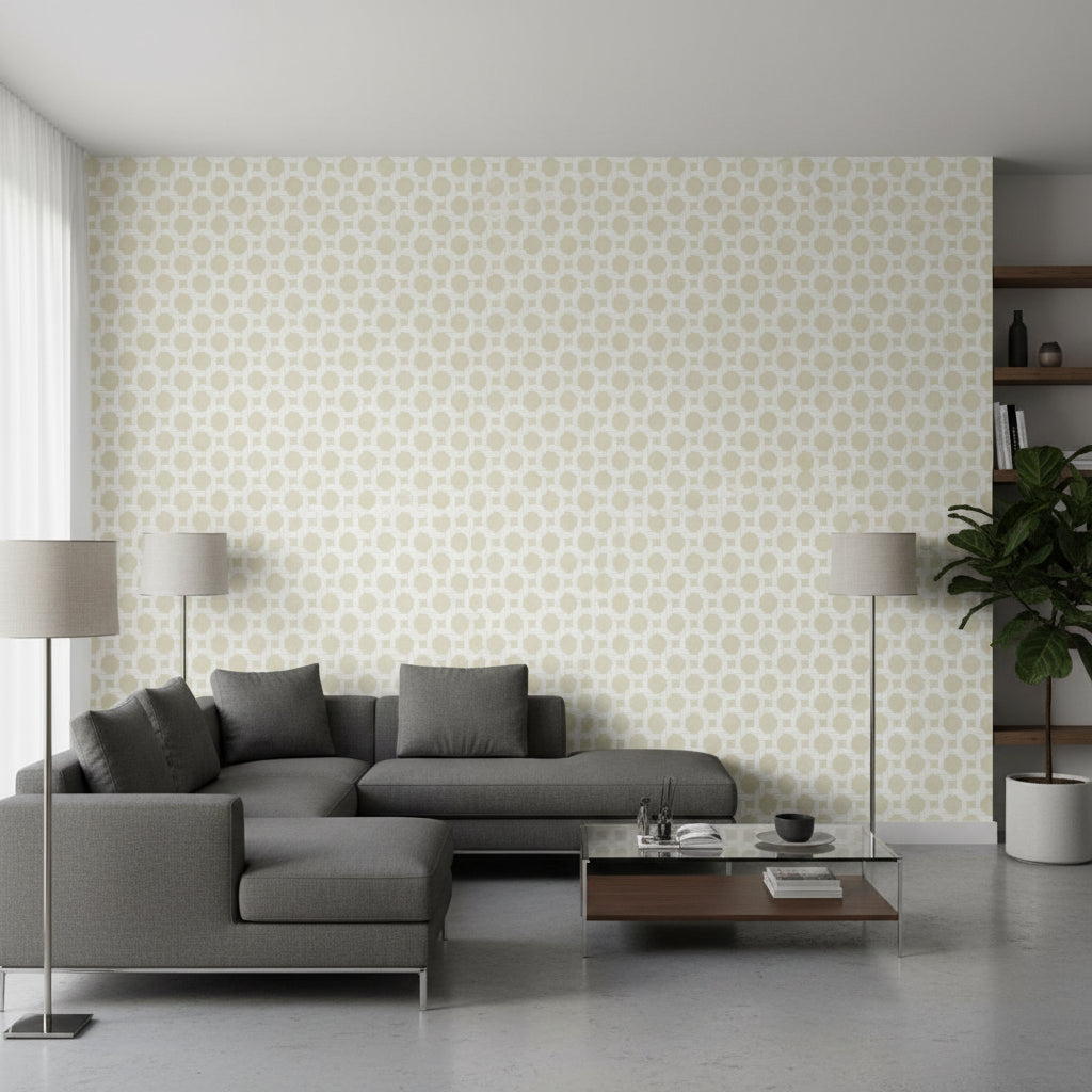 CHARTER Beige | Thibaut Wallcoverings - Living Room Visualization (AI-generated, may not be to scale. Verify pattern scale with product specifications.)