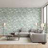DELRAY Spa Blue | Thibaut Wallcoverings - Living Room Visualization (AI-generated, may not be to scale. Verify pattern scale with product specifications.)