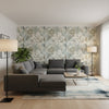 PROTEA Neutral and Spa Blue | Thibaut Wallcoverings - Living Room Visualization (AI-generated, may not be to scale. Verify pattern scale with product specifications.)