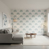 SUNSET BOULEVARD Spa Blue | Thibaut Wallcoverings - Living Room Visualization (AI-generated, may not be to scale. Verify pattern scale with product specifications.)