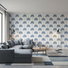 SUNSET BOULEVARD Blue | Thibaut Wallcoverings - Living Room Visualization (AI-generated, may not be to scale. Verify pattern scale with product specifications.)