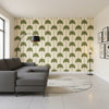 SUNSET BOULEVARD Beige | Thibaut Wallcoverings - Living Room Visualization (AI-generated, may not be to scale. Verify pattern scale with product specifications.)