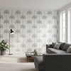 SUNSET BOULEVARD Metallic Silver | Thibaut Wallcoverings - Living Room Visualization (AI-generated, may not be to scale. Verify pattern scale with product specifications.)