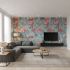 Indienne Jacobean Raspberry and Teal | Thibaut - Living Room Visualization (AI-generated, may not be to scale. Verify pattern scale with product specifications.)