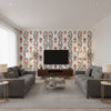 Ribbon Floral Raspberry and Teal | Thibaut - Living Room Visualization (AI-generated, may not be to scale. Verify pattern scale with product specifications.)