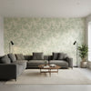 Empress Court Mist | Thibaut Wallcoverings - Living Room Visualization (AI-generated, may not be to scale. Verify pattern scale with product specifications.)