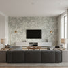 Empress Court Grey | Thibaut - Living Room Visualization (AI-generated, may not be to scale. Verify pattern scale with product specifications.)