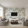 Empress Court Navy | Thibaut - Living Room Visualization (AI-generated, may not be to scale. Verify pattern scale with product specifications.)