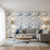 Katsura Blue and White | Thibaut Wallcoverings - Living Room Visualization (AI-generated, may not be to scale. Verify pattern scale with product specifications.)