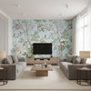 Katsura Spa Blue | Thibaut - Living Room Visualization (AI-generated, may not be to scale. Verify pattern scale with product specifications.)