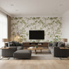 Katsura Cream and Lavender | Thibaut - Living Room Visualization (AI-generated, may not be to scale. Verify pattern scale with product specifications.)