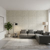 Cork Forest Beige | Thibaut Wallcoverings - Living Room Visualization (AI-generated, may not be to scale. Verify pattern scale with product specifications.)