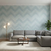 Elevation Navy and Aqua | Thibaut Wallcoverings - Living Room Visualization (AI-generated, may not be to scale. Verify pattern scale with product specifications.)