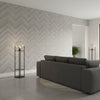Elevation Black and Grey | Thibaut Wallcoverings - Living Room Visualization (AI-generated, may not be to scale. Verify pattern scale with product specifications.)