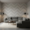 Elevation Black and White | Thibaut Wallcoverings - Living Room Visualization (AI-generated, may not be to scale. Verify pattern scale with product specifications.)