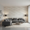 Equinox Beige | Thibaut Wallcoverings - Living Room Visualization (AI-generated, may not be to scale. Verify pattern scale with product specifications.)