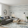 Equinox Blue and Beige | Thibaut Wallcoverings - Living Room Visualization (AI-generated, may not be to scale. Verify pattern scale with product specifications.)