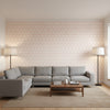 Pergola Blush | Thibaut Wallcoverings - Living Room Visualization (AI-generated, may not be to scale. Verify pattern scale with product specifications.)