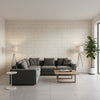 Tortona Metallic Gold on Cream | Thibaut Wallcoverings - Living Room Visualization (AI-generated, may not be to scale. Verify pattern scale with product specifications.)