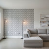 Tortona Black and White | Thibaut Wallcoverings - Living Room Visualization (AI-generated, may not be to scale. Verify pattern scale with product specifications.)
