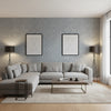 Twilight Navy | Thibaut Wallcoverings - Living Room Visualization (AI-generated, may not be to scale. Verify pattern scale with product specifications.)