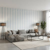 Viva Spa Blue | Thibaut Wallcoverings - Living Room Visualization (AI-generated, may not be to scale. Verify pattern scale with product specifications.)