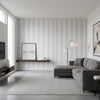Viva Metallic Silver | Thibaut Wallcoverings - Living Room Visualization (AI-generated, may not be to scale. Verify pattern scale with product specifications.)