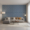 Ginger Navy | Thibaut Wallcoverings - Living Room Visualization (AI-generated, may not be to scale. Verify pattern scale with product specifications.)