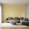 Ginger Yellow | Thibaut Wallcoverings - Living Room Visualization (AI-generated, may not be to scale. Verify pattern scale with product specifications.)