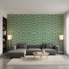 Ginger Emerald | Thibaut Wallcoverings - Living Room Visualization (AI-generated, may not be to scale. Verify pattern scale with product specifications.)