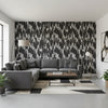 Maverick Black | Thibaut Wallcoverings - Living Room Visualization (AI-generated, may not be to scale. Verify pattern scale with product specifications.)