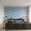Maverick Blue | Thibaut Wallcoverings - Living Room Visualization (AI-generated, may not be to scale. Verify pattern scale with product specifications.)