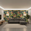 Mystic Garden Navy | Thibaut Wallcoverings - Living Room Visualization (AI-generated, may not be to scale. Verify pattern scale with product specifications.)