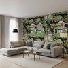 Mystic Garden Black | Thibaut Wallcoverings - Living Room Visualization (AI-generated, may not be to scale. Verify pattern scale with product specifications.)