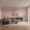 Nola Stripe Pink | Thibaut Wallcoverings - Living Room Visualization (AI-generated, may not be to scale. Verify pattern scale with product specifications.)