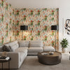 Pasadena Cream | Thibaut Wallcoverings - Living Room Visualization (AI-generated, may not be to scale. Verify pattern scale with product specifications.)